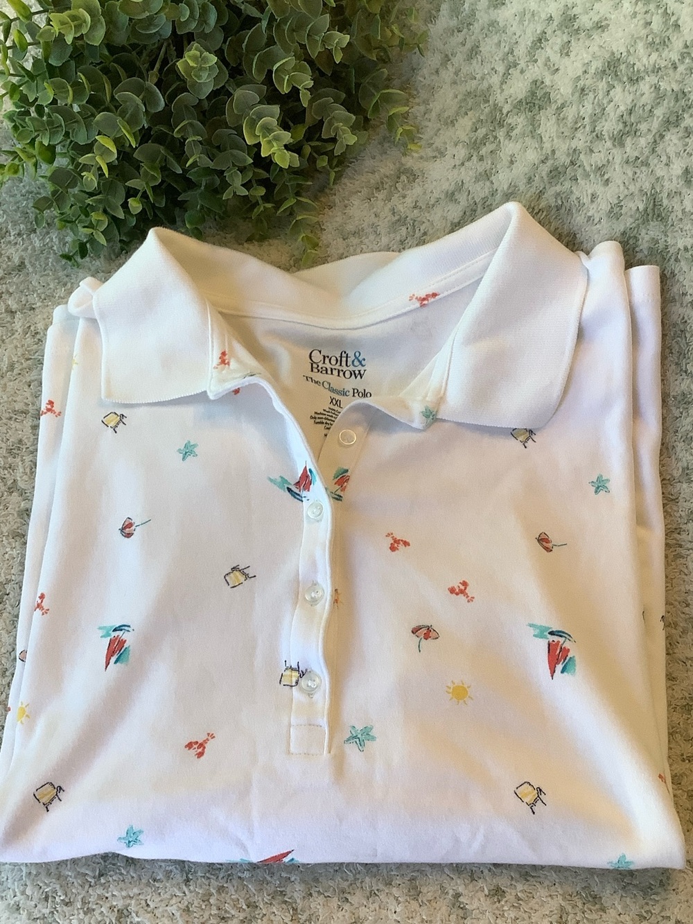Croft & Barrow Classic Polo Shirt w Summer Beach Design Size XXL NWT